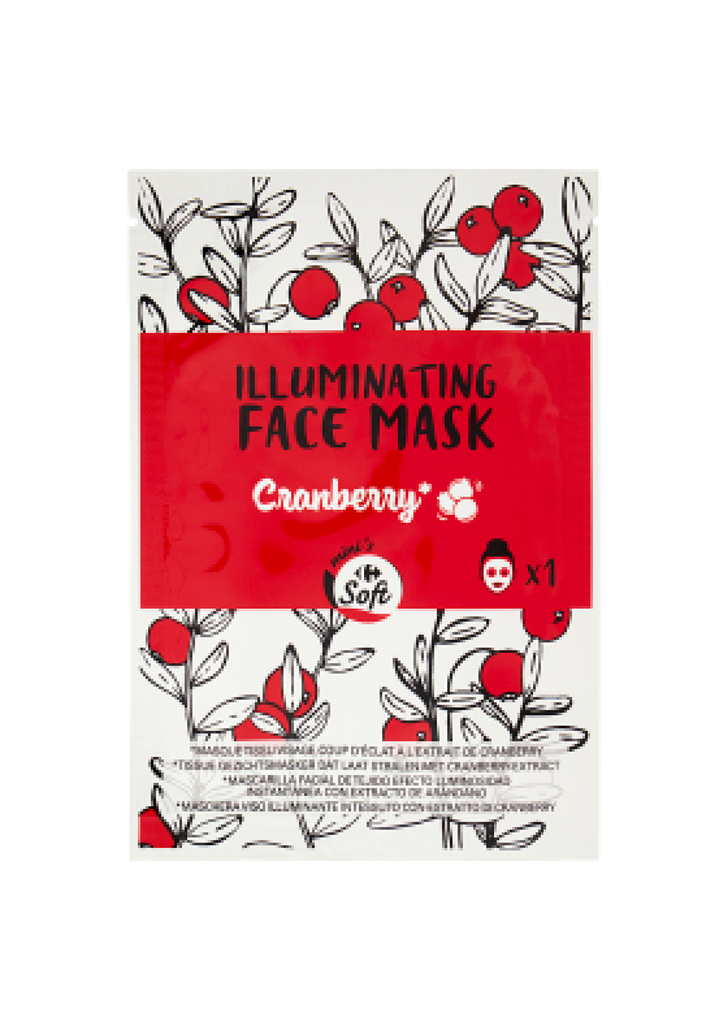 Carrefour Soft mini's Maschera Viso Illuminante in Tessuto con Estratto di Cranberry 