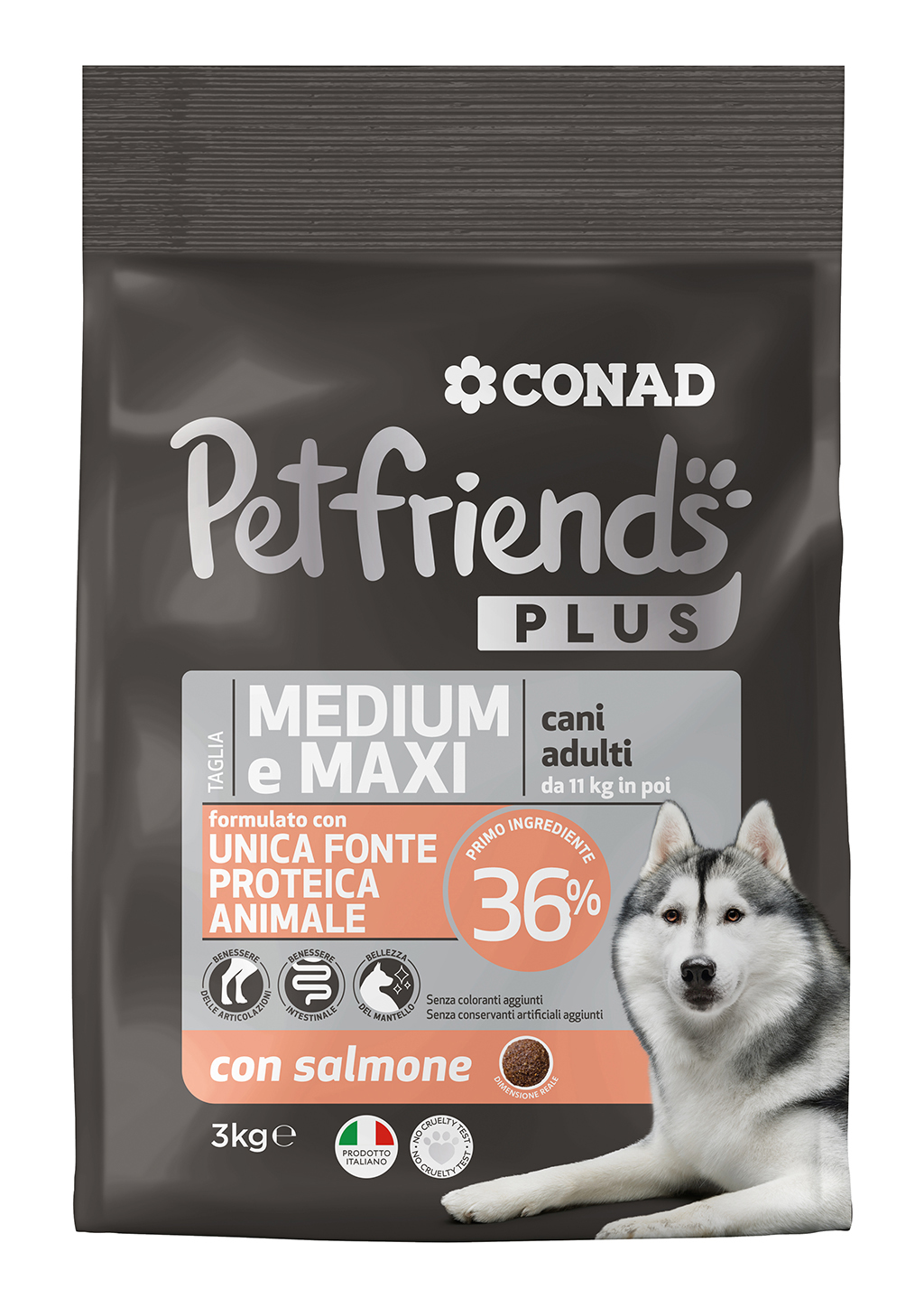 PETFRIENDS PLUS CONAD CROQUETTES FOR DOGS ONLY PROTEIN SOURCE - PORK / SALMON - 3 KG